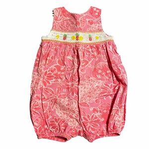 Lilly Pulitzer Smocked Bubble Romper 18-24 Months Pink Tropical Pineapple Beach